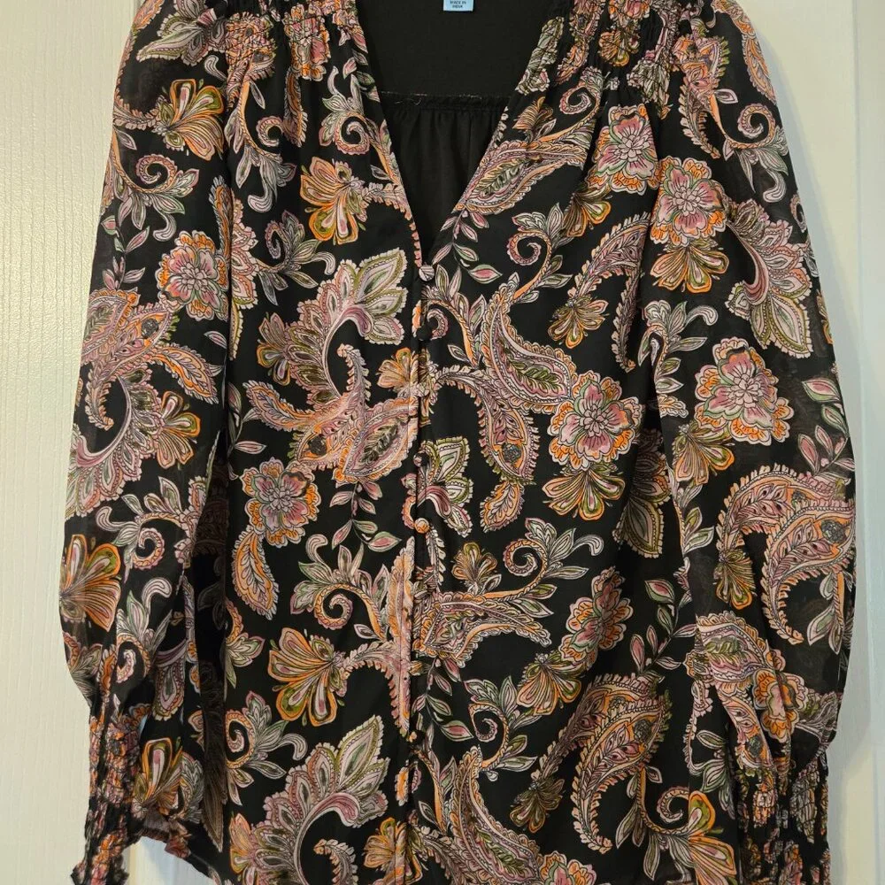CeCe black Floral Blouse size Small - Picture 2 of 6